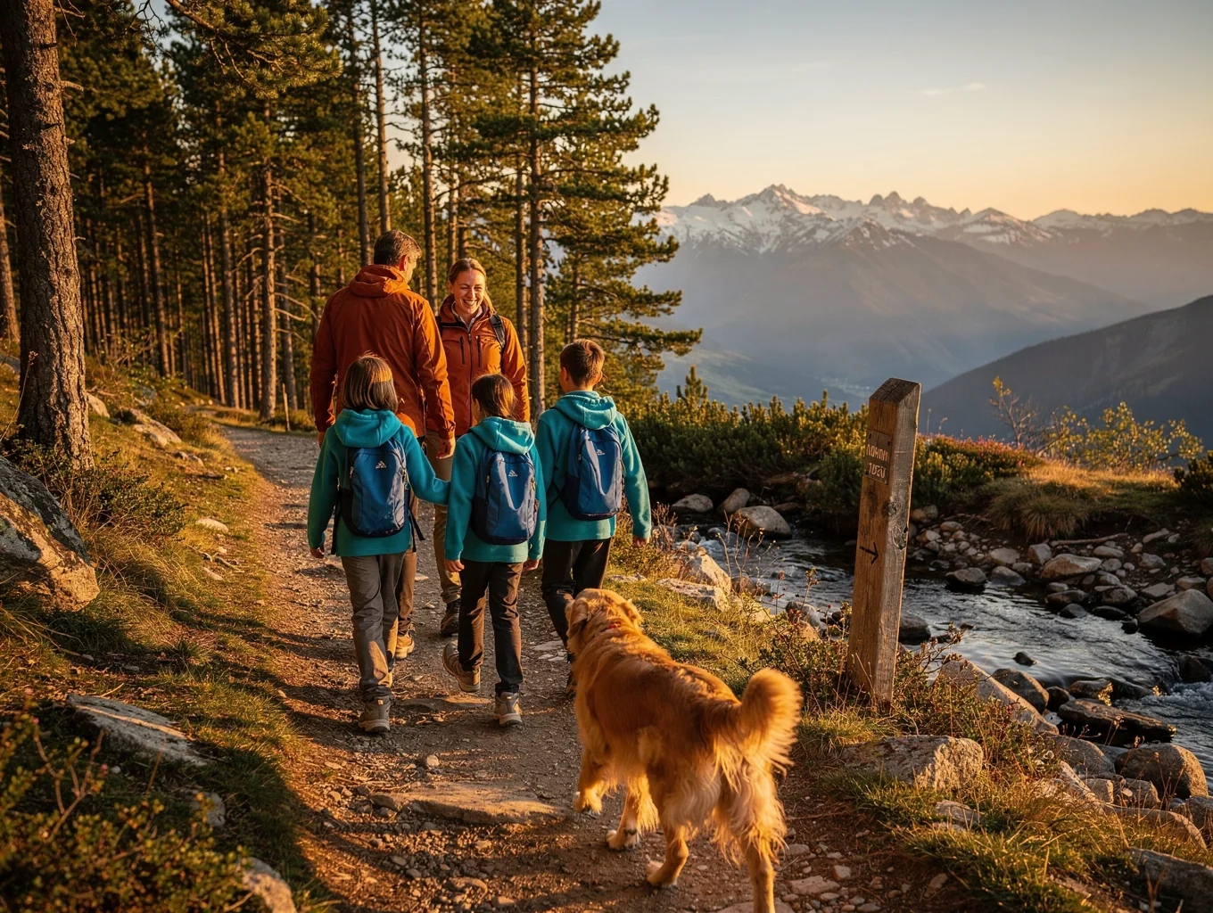 Family walking together along a serene coastal trail